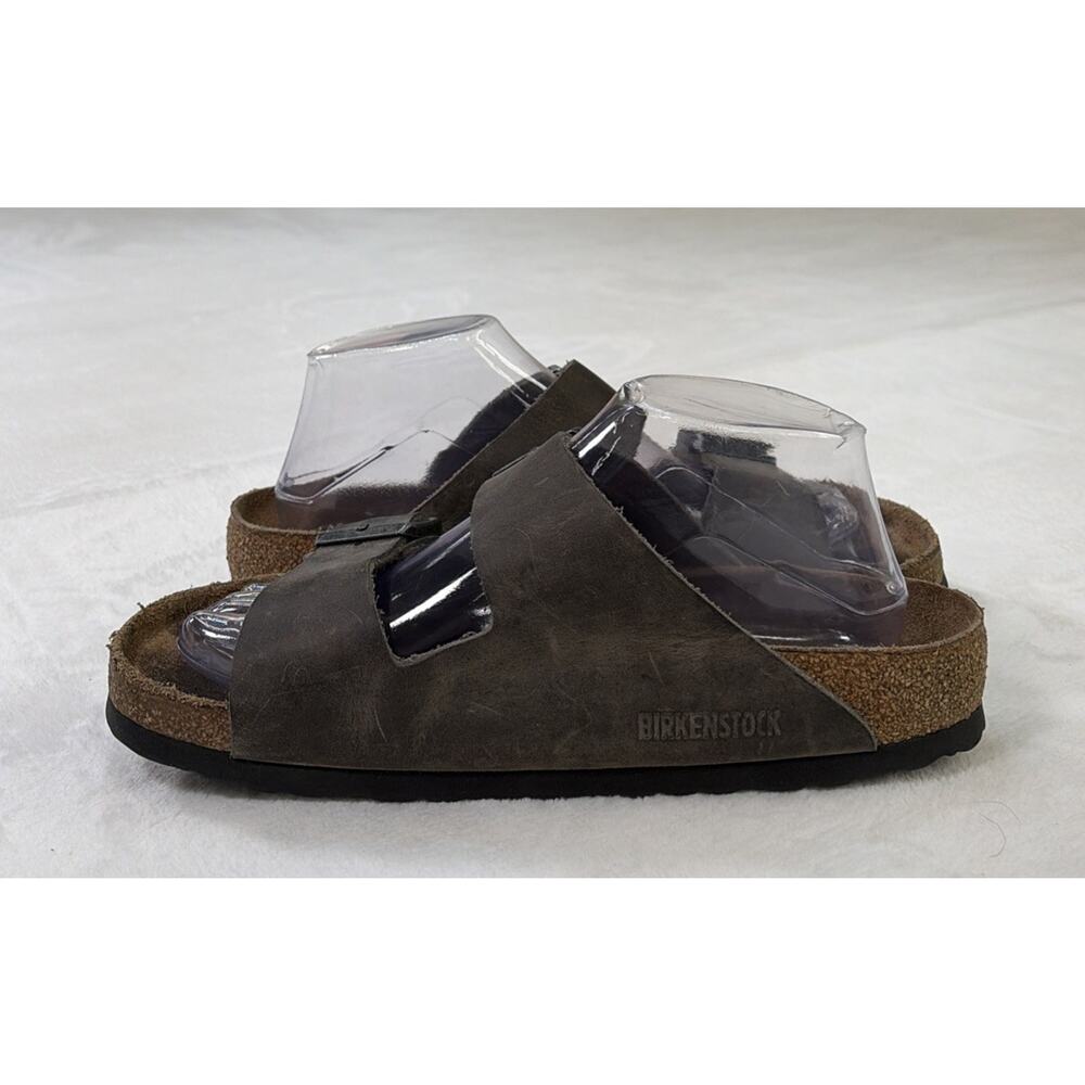 Birkenstock Arizona Two Strap Greige Distressed Leather Sandals Size 39 FreeShip - Picture 5 of 14